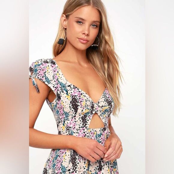 Free People | Miss Right Cream Floral Print Mini Dress M - Picture 2 of 14